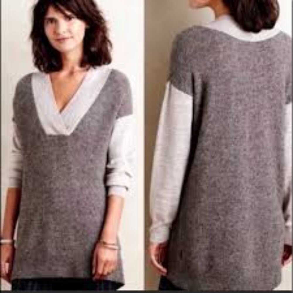 Anthropologie MOTH Vanessa Wool Alpaca Blend Gray V-Neck Sweater Womens Small